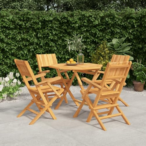 IKAYAA Gartenmöbel Set Holz Sitzgruppe Garten Gartenmöbel Set 4 Klappbar Stühle mit Tisch Holz Essgruppe Gartengarnitur Sitzgarnitur Massivholz Teak 5-TLG-4
