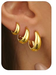 TINGN Ohrringe Gold Creolen, Hypoallergen Goldene Chunky Creolen Klein Oval Huggie Ohrringe Damen Goldene Hoop Earrings Conch Piercing Gold Leichte Ohrring Set für Damen Frauen Freundin Mädchen
