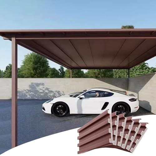 Corrugated Roofing Sheets, Roofing Sheets 6pcs Brown Metal Roofing Panels for Carport, 5.9 In Wide All-Weather Awning Covers Board, Replacement Roof Panels for Gazebo Garden DIY Shed(L- 2m/6