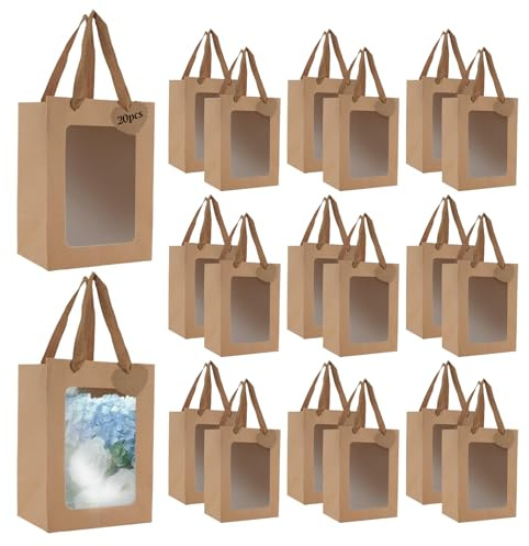 Jiayaus 20 Stück Geschenktüten, Papiertüten mit Henkel, 25x18x13cm