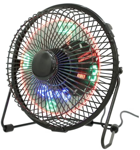 MUELODSIC Mini Ventilateur USB en Métal Affichage Température Temps Réel | Modèle de Bureau Silencieux, Branchement USB Bouton Marche Arrêt, Noir, Usage Voyage ou Dortoir