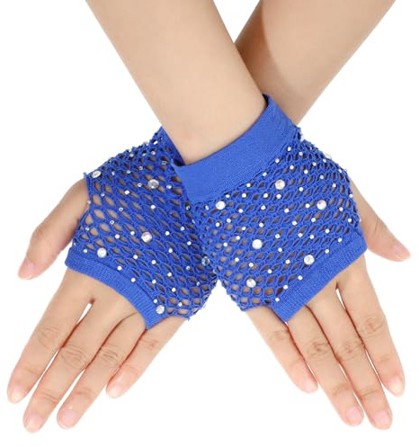 Guantes de Rejilla Cortos de Nailon con Pedrería Niñas Accesorios de Fiesta de los Años 80 Guantes Sin Dedos de Malla para Cosplay Fiesta Temática de Halloween Disfraz Rendimiento Mangas de Rejilla