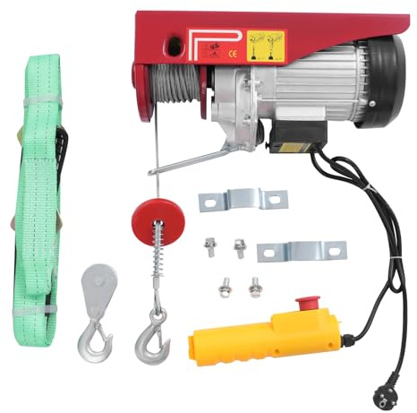OUKANING Elektrische Seilwinde 1200W, 600kg Tragkraft mit Fernbedienung, 220V Industrie-Zugmaschine mit IP40 Schutz und Not-Aus, für Werkstatt, Bau, Lager