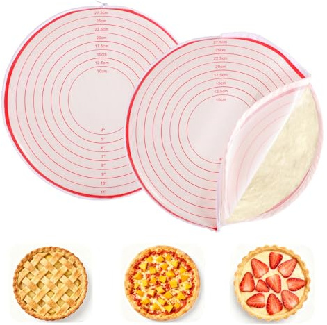 2pcs Sac à Pétrir Fermeture Éclair, Réutilisables Antiadhésifs en Silicone Fermeture Éclair Étaler la Pâte Tapis à Pâtisserie Compatible Lave-Vaisselle pour Tarte et Pain Fabrication (Rouge)