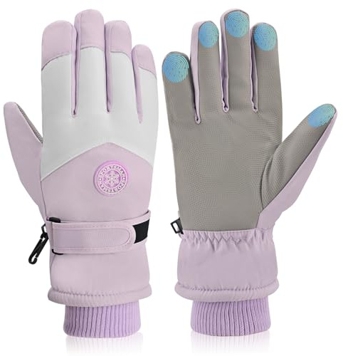 LEHEEYWT Ski Gloves Women, Touchscreen Waterproof Winter Gloves, Fleece Lined Anti-Slip Glove For Women Skiing Snowboarding Hiking Cycling Outdoor