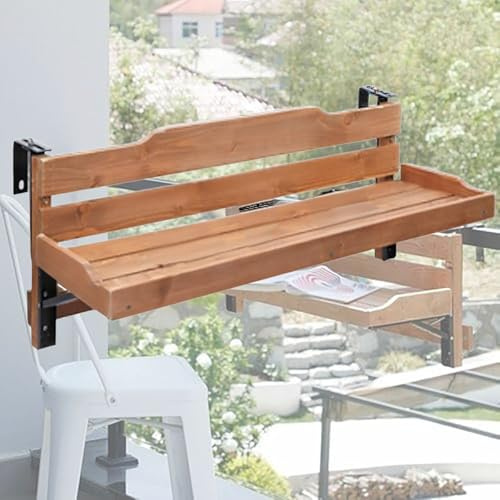 tavolo ringhiera balcone pieghevole Pratico tavolo da balcone sospeso, tavoli pieghevoli da esterno resistenti alle intemperie con ganci/mobili da balcone in legno massello per balaustra(L 60 CM)
