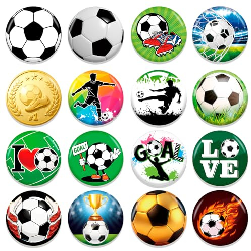 HOWAF 16 Stück Fußball Button Anstecker Pin, Fussball Mitbringsel Kinder Pins Anstecker, Fussball Geschenke Jungen Mädchen Erwachsene Fußballfans Gastgeschenk Kindergeburtstag Mitgebsel Fußball Spiel
