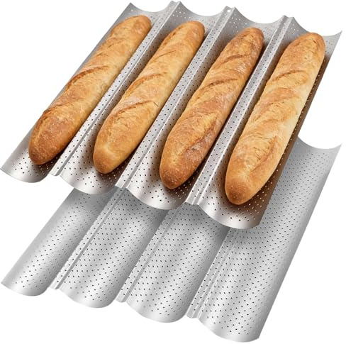 MAHIONG 2PCS Baguette Baking Tray, Baguette Tray, Perforated French Baking Pan, Non-Stick Grooves Bread Pan for Kitchen, 38x33CM