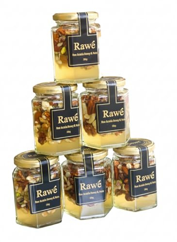 Rawé Raw Pure Acacia Honey with Mixed Nuts, Unpasteurised, 280g Luxury Jar, 6 Pack