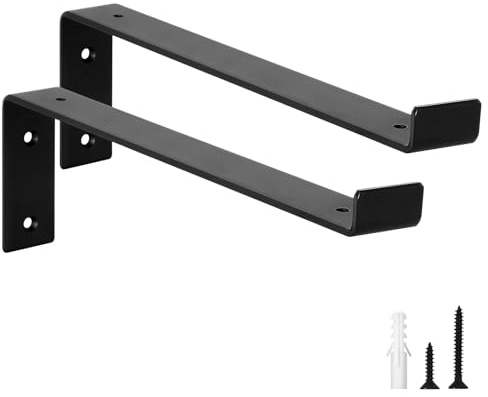 scicent 2 stück Regalhalterung mit Lippen, Regalwinkel Schwerlast, Regalhalter Metall, Schwerlastwinkel Wandhalterung Winkel Regal, 0,5 cm Dick Regalträger, Tragkraft 50 KG (Schwarz 30 cm)