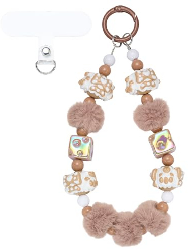 BEEFLYING Perlen HandyKette Kurz HandyAnhäNger, Flauschig | Handyschmuck Handgelenk Phone Charm mit Kunstharzperlen füR Handyhülsen SchlüSselanhäNger GeldböRsen Bag
