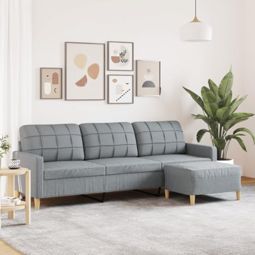 HEFZGDB Modernes Sofa mit Relaxhocker und integriertem Fußhocker als bequemes 3-Sitzer Sofa in Stoffoptik – das raumsparende Dreisitzer mit Hocker in Hellgrau