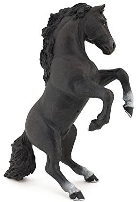 Papo -Figuras pintadas a Mano -Caballos y Potros -Caballo Negro alzado-51522-Coleccionable -para Niños y Niñas de 3 Años o Más