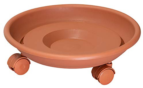 WAGNER Pflanzenroller SERIE K Ø 27,5 x 8,5 cm I Pflanzenroller & Blumenroller für Außenbereich + Innenbereich, terracotta I Kübelroller aus Kunststoff I Tragkraft 30 kg I Made in EU – 20102101