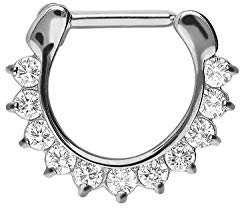 PIERCINGLINE Chirurgenstahl Clicker Piercing für Septum Tragus Helix Farbauswahl 11 Kristalle