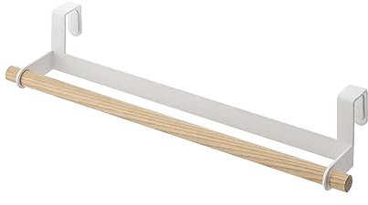 Yamazaki 3153 TOSCA Portasciugamani da cucina largo, bianco, acciaio/legno, design minimalista, 33 x 7,5 x 6 cm (LxPxA)
