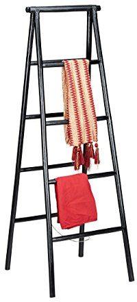 Relaxdays Échelle Porte-Serviettes, sur Pieds, Bois, Rustique, Pliable, HxLxP 147 x 42 x 60 cm, Noir