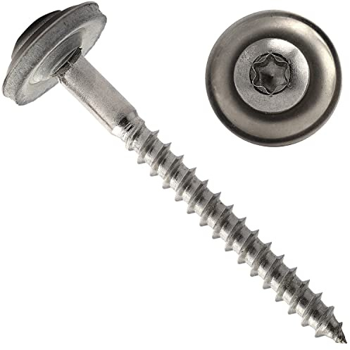OPIOL QUALITY® Spenglerschrauben TORX 4,5x65 mm mit U-Scheibe 15mm aus Edelstahl A2 V2A (50 Stück) ähnl. DIN 7995 TX Dichtscheibe Holzschrauben Wellplattenschrauben