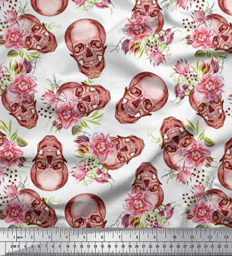 Soimoi Weiß Baumwoll-Voile Stoff Schudel & Begonie Blumen- Drucken Nahen Stoff 1 Meter 56 Zoll breit