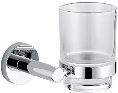 GRIFEMA IBIZA-G30106 Bicchiere con Supporto, Porta Spazzolino da Parete di Ottone, Argento/Cromo
