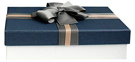 Emartbuy Geschenkbox, 29 x 21 x 9 cm, Cremebox mit Blauem Deckel und Gestreiftes Bogen Band