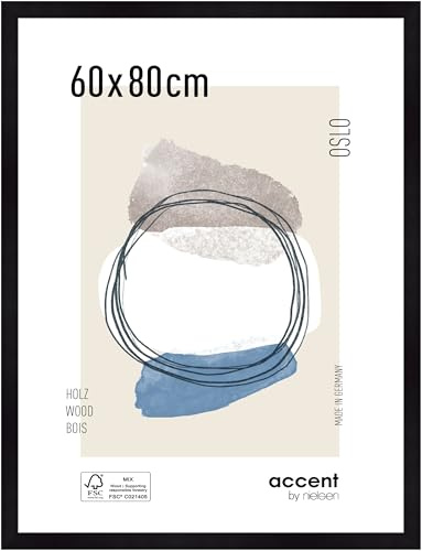accent by nielsen Bilderrahmen, 60 x 80 cm, Holz, Schwarz, Posterrahmen zum Aufhängen im Hoch- & Querformat, Echtglas, Oslo