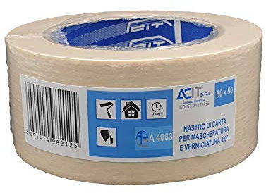 ACIT Nastro di carta per mascheratura, verniciatura, 50m x 50mm, nastro da carrozziere, confezione singola