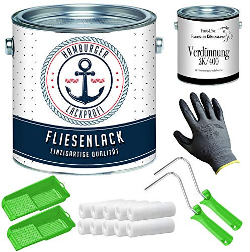 Fliesenlack GLÄNZEND Kastaniebraun RAL 8015 Braun Fliesenfarbe für Bodenfliesen & Wandfliesen mit Lackier-SET (X300) und Verdünnung // Hamburger Lack-Profi (20 L)