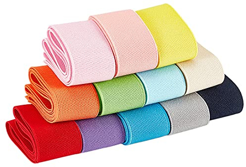 BENECREAT 12 metros (13 yardas) Bandas elásticas planas de 40 mm de ancho Bandas de cinta elástica de 12 colores para coser para falda de vestido, cintura, bandas para peluca