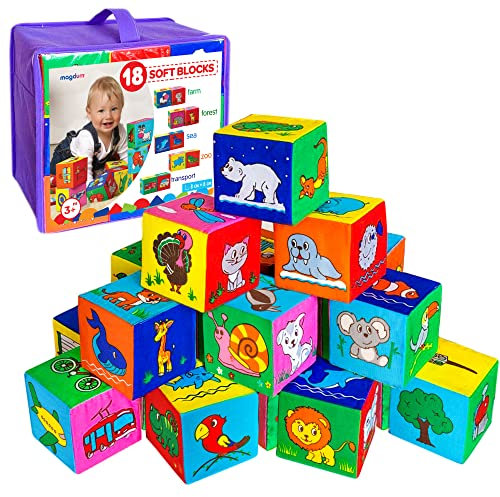 magdum 18 Spielwürfel Baby - Bausteine für Kinder ab 1 Jahr - Montessori Spielzeug ab 1 Jahr - Stapelsteine - Bauklötze - Stapelbecher Baby- Sensorik Stapelwürfel - Motorikwürfel ab 1 Jahr