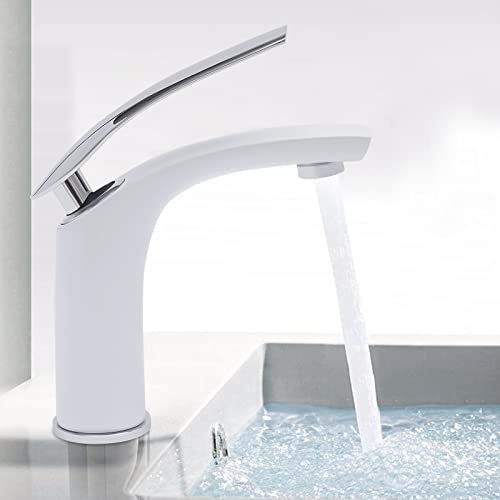 Bad Wasserhahn,Elegant Chrom Waschtischarmatur Weiß Einhebelmischer Waschbecken Badarmatur für Waschraum Bad Waschbecken