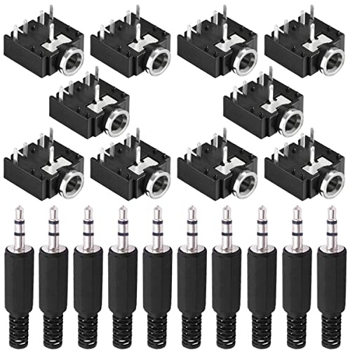 Youmile 10 Stück PJ-307 3,5 mm Stereo Audio Klinkenbuchse 5 Pin Leiterplattenmontage Buchse für Audio Kopfhöreradapter für Video/Audiogeräte mit 10 Stück 3,5 mm TRS Steckeradapter