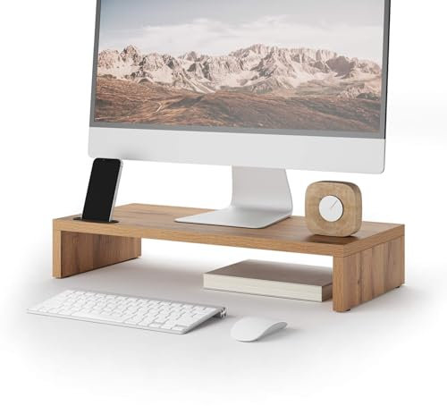 MOBILI FIVER, Soporte de monitor de sobremesa Riki, h.10 cm, color: Madera Rustica, Made In Italy