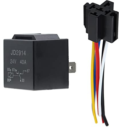 AUKENIEN SPDT KFZ Relais 24V 5 Polig Wechselrelais 24 Volt 40A Auto Motor Car Relais Schaltrelais mit Drähte Umschaltrelais JD2914 Pack of 1