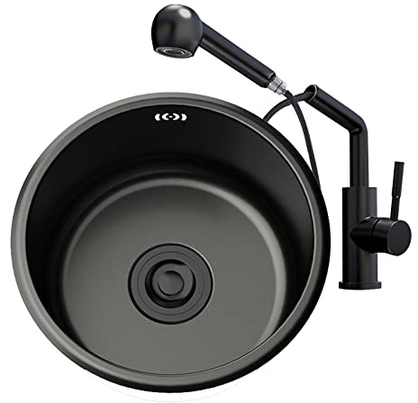 Bath Fixtures Black Round Sink Kitchen Renovation Pool Round Single Sink Small Sink Bathroom Round washbasin Washing Vegetables and dishwashing Pool Household Sink Double Bow