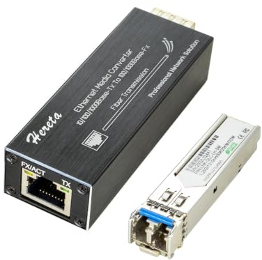 Convertisseur de média Gigabit Ethernet, Convertisseur de média à Fibre Optique avec 1,25G Monomode LC Double Fibre SFP Module, 10/100/1000M RJ45 à 1000Base-SX SFP, 1310nm, 20km