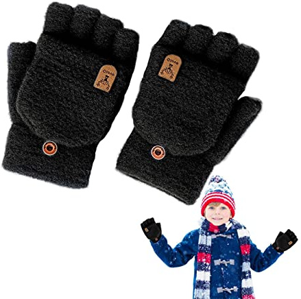 huiba Warme Handschuhe ohne Finger | Fingerlose Handschuhe aus weichem und dehnbarem Strick, mit Wapiti, Winterhandschuh für Kinder, Jungen, zum Lernen und Schreiben
