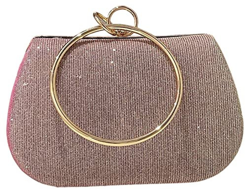 Lifup Damen Clutch Glitzer Abendtasche Umhängetasche Schultertaschen mit Abnehmbarer Kette Rosa