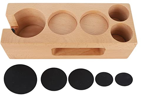 Wood Coffee Tamper Holder Coffee Filter Holder Coffee Tamping Station Espresso Portafilter Coffee Tamper Mat Stand Espresso Accessories for Home Cafe Restaurant Hotel (51mm 5 Hole)