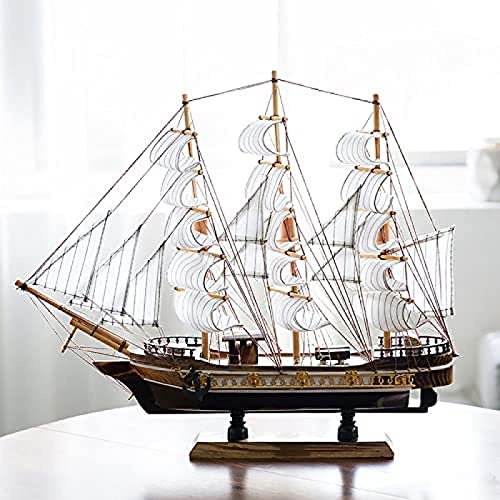 Modèle De Bateau en Bois Modèle De Voilier en Bois Fait À La Main Décorations De Maison De Style Méditerranéen pour Un Cadeau De Fête d'anniversaire Parfait, 38 * 43cm,Pleasant63