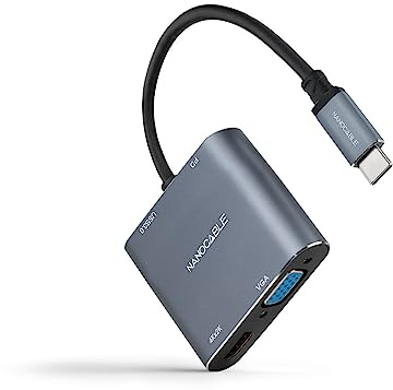 NANOCABLE 10.16.4304 - Conversor USB-C a HDMI/VGA/USB3.0/PD 15 cm, Color Gris