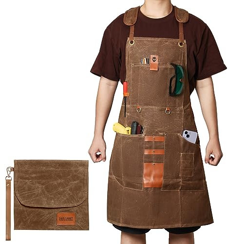 sainsmart Arbeitsschürze aus gewachstem Segeltuch, vollständig verstellbar, Holzbearbeitungsschürze mit 14 Taschen, für Holzarbeiter, Schmiede und Tischler, Unisex