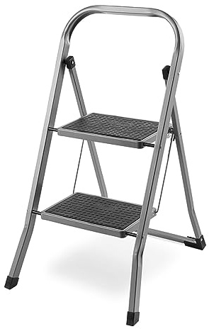 Heavy Duty 2 3 4 Step Ladder Foldable Anti-Slip Mat Tread Stainless Steel Stool Ladders Collapsible For Compact Stotage Portable DIY Steppladder for Kitchen Home Office Shop Garage (2 Step Ladder)