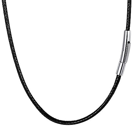 Kunstleder Halskette/Armband Schwarz geflochten Lederkette Lederband, 2/3/4mm Schwarz Kunstleder Halskette Braid 316 Edelstahl Verschluss Wachs Lederkette 46-61cm Länge (46.00, schwarz-2mm Breite)