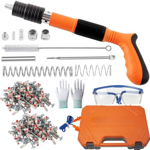 DURDUR Manuelle Nagelpistole mit 150 runden Nägeln,5 Gänge Nail Tool Nagelpistole,Tragbare Nail Gun Einstellbare Schalldämpfer Stahl Nagel Pistole Pistole für Zementwand Haushalt