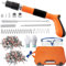 DURDUR Pistola de uñas manual con 150 clavos redondos,Pistola de uñas de herramienta de uñas de 5 velocidades,Pistola de uñas portátil ajustable silenciador de acero pistola para pared de cemento