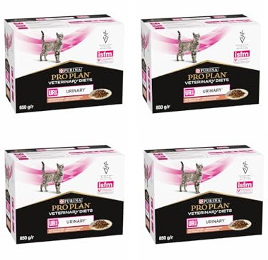 pro plan Veterinary Diets UR St/Ox Urinary Salmon, Pack de 4, 4 x 10 x 85 g, Alimento dietético para gatos adultos, Puede contribuir a la disolución de piedras de estruvita