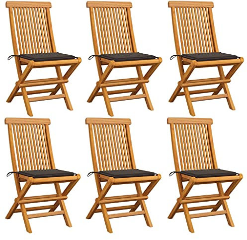 BUKSCYJS StapelstüHle,Hochlehner Gartenstuhl GartenstüHle Mit Taupe Kissen 6 STK. Massivholz Teakgeeignet FüR Wohnzimmer, Schlafzimmer, GäRten, Balkone, Terrassen