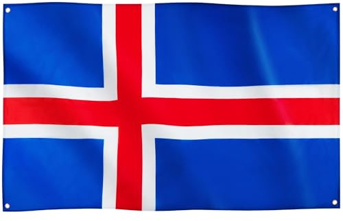 Runesol Drapeau d’Island, 91x152cm, 3ft x 5ft, 4 Anneaux, œillet dans chaque coin, Islandais, Islandia, Terre de feu et de glace, Drapeaux Premium, Intérieur, Extérieur, Bannière, Couleurs vives