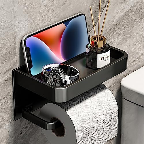 Toilettenpapierhalter ohne Bohren mit Ablage Klopapierhalter - Klorollenhalter Wandhalterung Toilettenpapier Halterung Edelstahl WC Rollenhalter Schwarz für Küche und Badzimmer